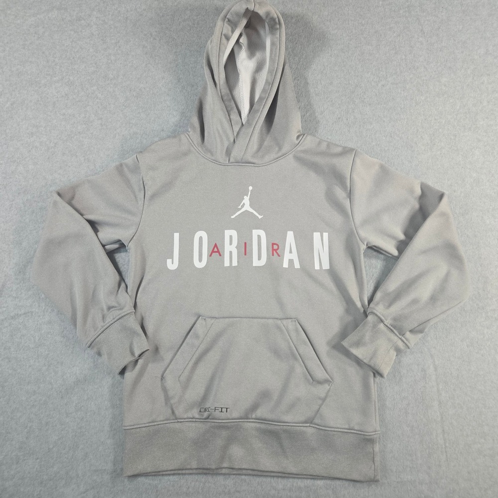 Jordan Dri-FIT Grey Graphic Hoodie Boys Size Small S 8-10 B441-042 Sweatshirt